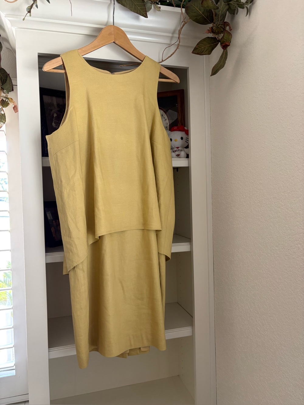 Antonio Melani yellow sleeveless linen blend dress layered tiered size 12